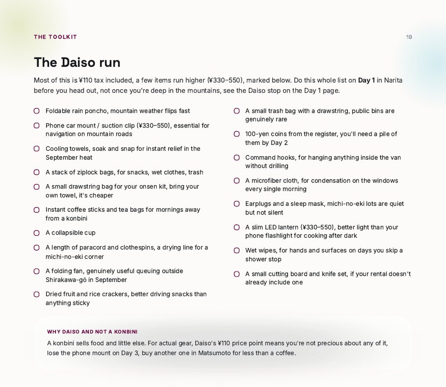 The Daiso run checklist page